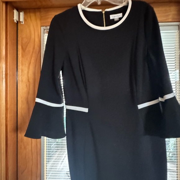 Calvin Klein Long Sleeve Black Dress with White Trim - Picture 2 of 10